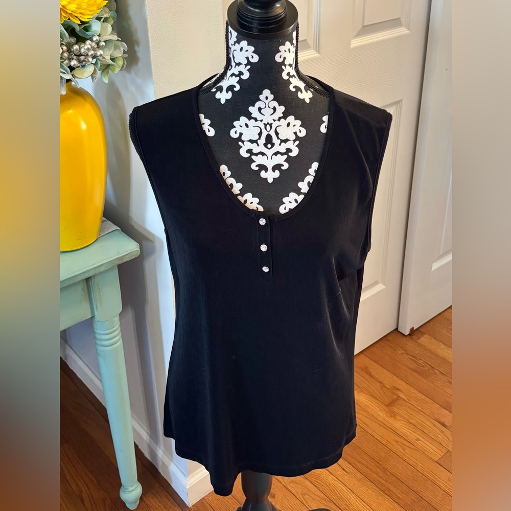 Chico's Travelers Black Tank Top Thick Sz 3 XL Wrinkle Resistant  Rhinestones